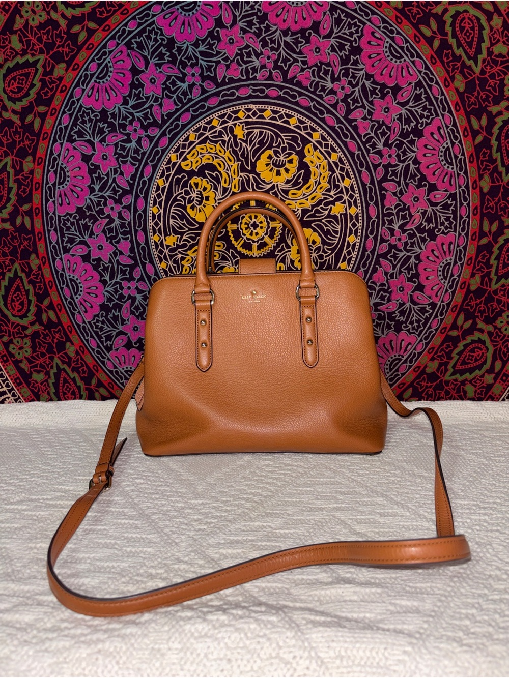 kate spade Tan Leather Satchel with Crossbody Strap